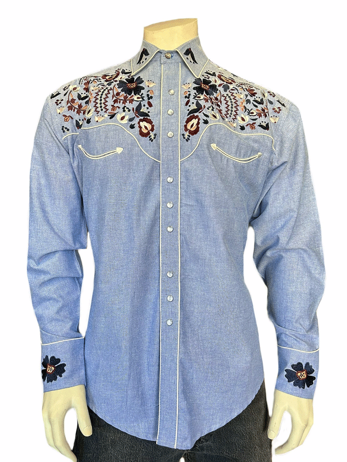Rockmount 6709-BLU Mens Vintage Floral Embroidery Western Rockmount 6709-BLU Mens Vintage Floral Embroidery Western