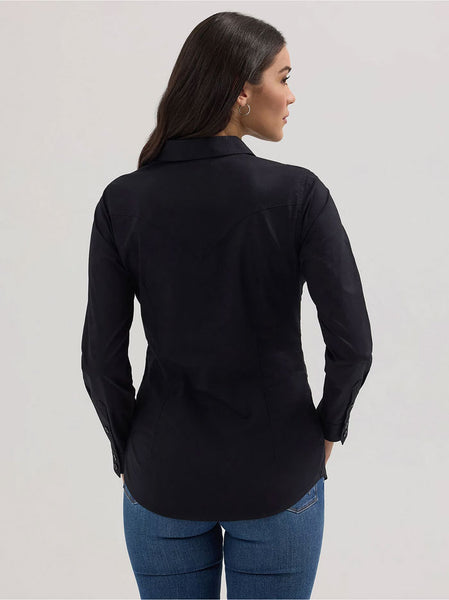 Wrangler 112358012 Womens Western Button Down Shirt Black back view. If you need any assistance with this item or the purchase of this item please call us at five six one seven four eight eight eight zero one Monday through Saturday 10:00a.m EST to 8:00 p.m EST