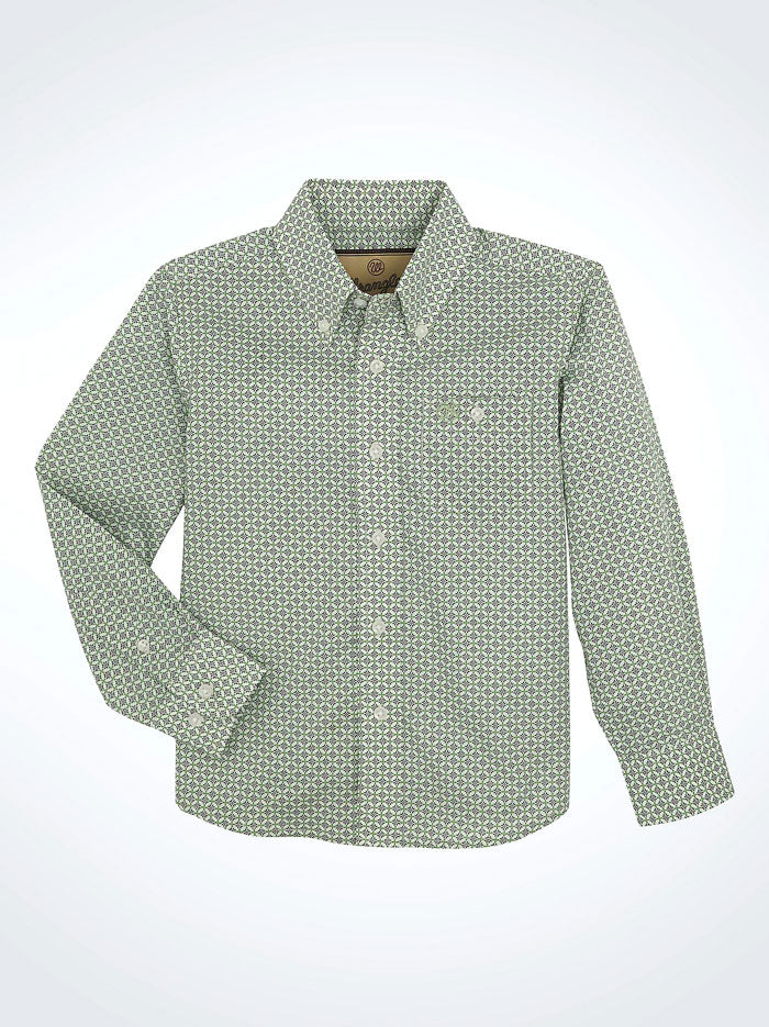 Wrangler 112359458 Boys Classic Button Down Print Shirt Olive Green Wrangler 112359458 Boys Classic Button Down Print Shirt Olive Green