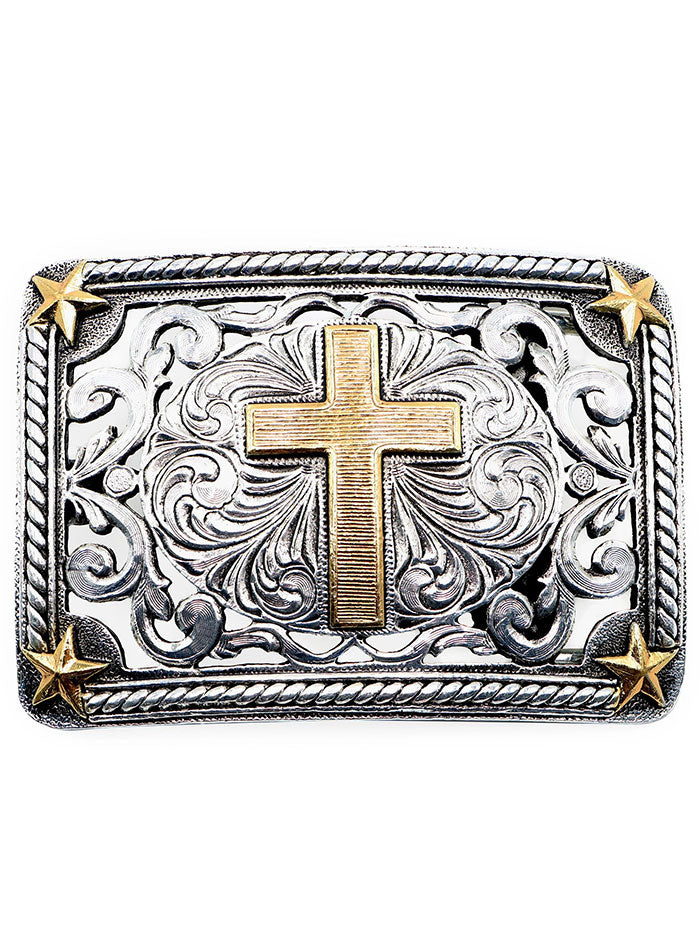 AndWest 733 Filigree Cross Buckle Antique Gold And Silver front view. If you need any assistance with this item or the purchase of this item please call us at five six one seven four eight eight eight zero one Monday through Saturday 10:00a.m EST to 8:00 p.m EST