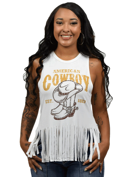 Liberty Wear 7501 Womens American Cowboy Tank Ivory front view. If you need any assistance with this item or the purchase of this item please call us at five six one seven four eight eight eight zero one Monday through Saturday 10:00a.m EST to 8:00 p.m EST