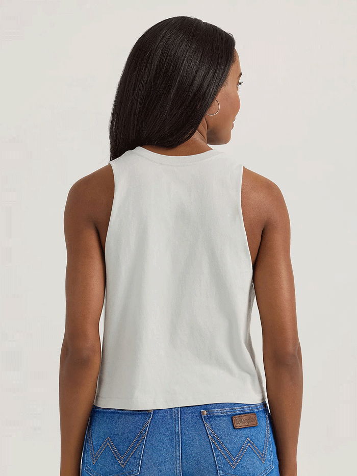 Wrangler 112358614 Womens Festival Crop Graphic Tank Blue Fox front view. If you need any assistance with this item or the purchase of this item please call us at five six one seven four eight eight eight zero one Monday through Saturday 10:00a.m EST to 8:00 p.m EST