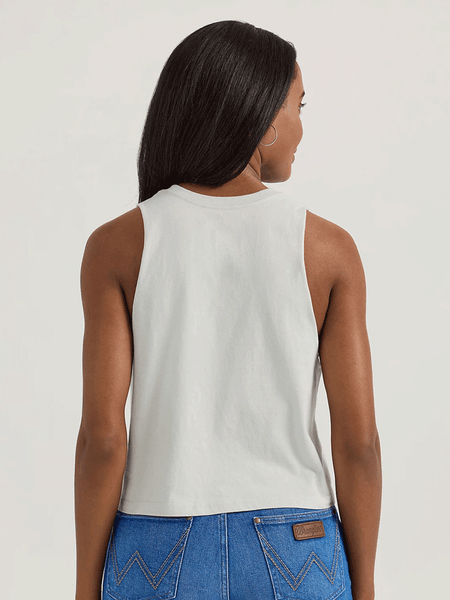 Wrangler 112358614 Womens Festival Crop Graphic Tank Blue Fox back view. If you need any assistance with this item or the purchase of this item please call us at five six one seven four eight eight eight zero one Monday through Saturday 10:00a.m EST to 8:00 p.m EST