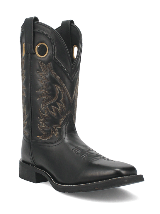 Laredo 7710 Mens KANE Leather Boots Black front and side view. If you need any assistance with this item or the purchase of this item please call us at five six one seven four eight eight eight zero one Monday through Saturday 10:00a.m EST to 8:00 p.m EST
