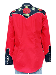 Rockmount 7805-BLK/RED Womens Vintage 2 Tone Roses Embroidered Western Shirt Black Red back view. If you need any assistance with this item or the purchase of this item please call us at five six one seven four eight eight eight zero one Monday through Saturday 10:00a.m EST to 8:00 p.m EST