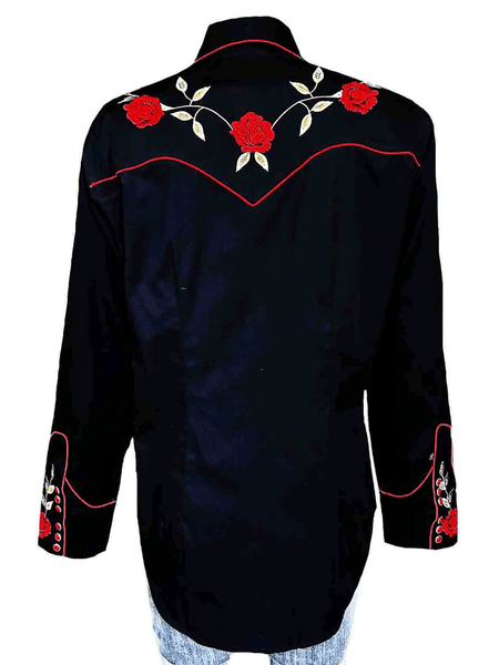 Rockmount 7844-BLK Womens Vintage Rose Embroidered Western Shirt Black back view. If you need any assistance with this item or the purchase of this item please call us at five six one seven four eight eight eight zero one Monday through Saturday 10:00a.m EST to 8:00 p.m EST