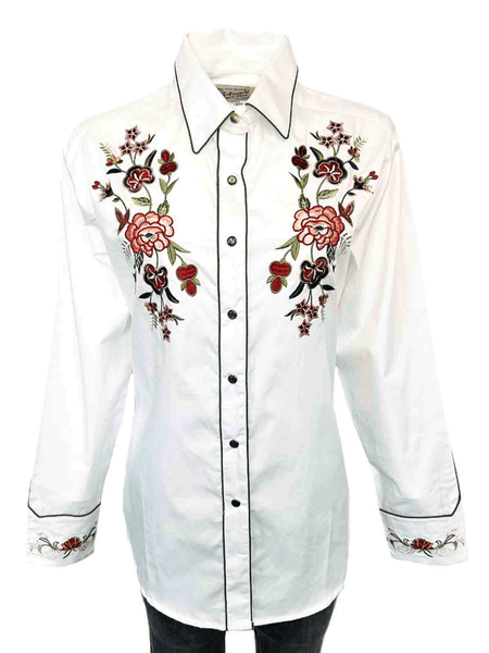 Rockmount 7870-IVO Womens Floral Embroidered Western Shirt Ivory front view. If you need any assistance with this item or the purchase of this item please call us at five six one seven four eight eight eight zero one Monday through Saturday 10:00a.m EST to 8:00 p.m EST
