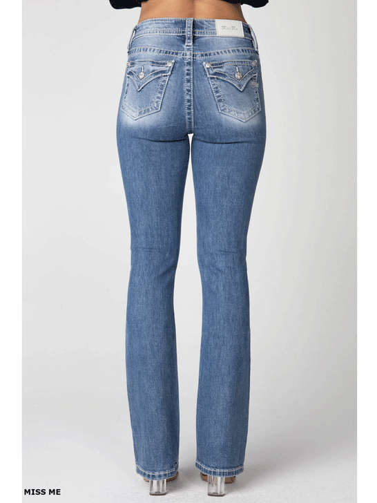 Miss Me H3636B106 Womens High Rise Boot Jean Light Blue back. If you need any assistance with this item or the purchase of this item please call us at five six one seven four eight eight eight zero one Monday through Saturday 10:00a.m EST to 8:00 p.m EST