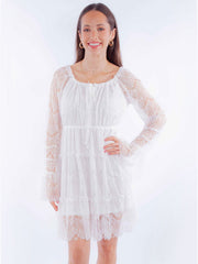 Scully HC909-WHT Womens Eyelash Lace Dress White front view. If you need any assistance with this item or the purchase of this item please call us at five six one seven four eight eight eight zero one Monday through Saturday 10:00a.m EST to 8:00 p.m EST