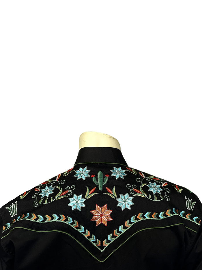 Rockmount 6865-BLK Mens Agave Cactus Black Floral Embroidery Western Shirt Black front view. If you need any assistance with this item or the purchase of this item please call us at five six one seven four eight eight eight zero one Monday through Saturday 10:00a.m EST to 8:00 p.m EST