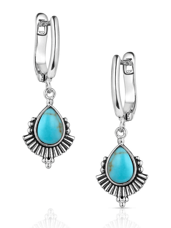 Montana Silversmiths ER5774 Womens Simple Flourish Turquoise Earrings Silver front. If you need any assistance with this item or the purchase of this item please call us at five six one seven four eight eight eight zero one Monday through Saturday 10:00a.m EST to 8:00 p.m EST