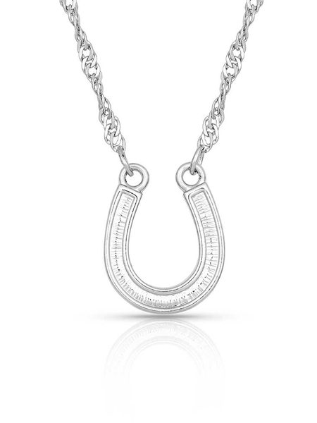 Montana Silversmiths NC62 Womens Crystal Clear Lucky Horseshoe Necklace Silver back view. If you need any assistance with this item or the purchase of this item please call us at five six one seven four eight eight eight zero one Monday through Saturday 10:00a.m EST to 8:00 p.m EST