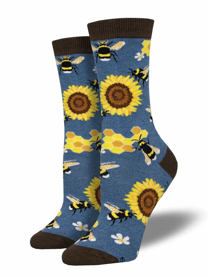 Socksmith WBN2872 Womens Honey In The Bank Socks Blue Or Green Heather front and side view. If you need any assistance with this item or the purchase of this item please call us at five six one seven four eight eight eight zero one Monday through Saturday 10:00a.m EST to 8:00 p.m EST