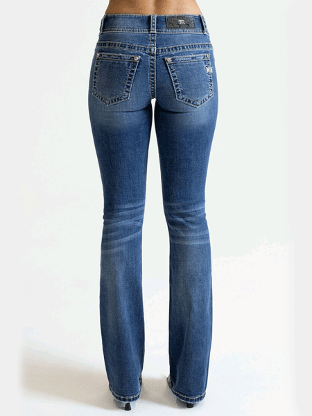 Miss Me M3636B95V Womens Mid Rise Bootcut Jean Denim Blue back view. If you need any assistance with this item or the purchase of this item please call us at five six one seven four eight eight eight zero one Monday through Saturday 10:00a.m EST to 8:00 p.m EST