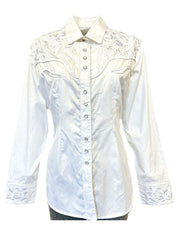 Rockmount 7859-WHT Women's Vintage Tooling Embroidered Western Shirt White front view. If you need any assistance with this item or the purchase of this item please call us at five six one seven four eight eight eight zero one Monday through Saturday 10:00a.m EST to 8:00 p.m EST