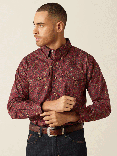 Ariat 10052618 Mens Samson Classic Fit Shirt Dark Red front view. If you need any assistance with this item or the purchase of this item please call us at five six one seven four eight eight eight zero one Monday through Saturday 10:00a.m EST to 8:00 p.m EST