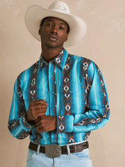 Wrangler 112365886 Mens Checotah Long Sleeve Classic Fit Western Shirt Sea Salt Blue front view. If you need any assistance with this item or the purchase of this item please call us at five six one seven four eight eight eight zero one Monday through Saturday 10:00a.m EST to 8:00 p.m EST