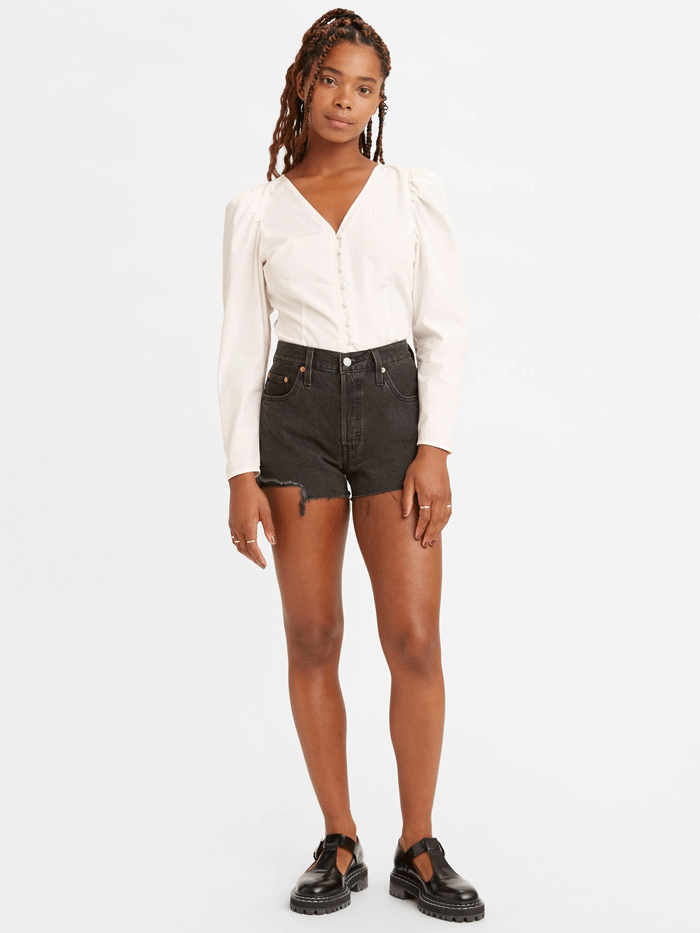 Levi's 563270112 Womens 501 Original Shorts Lunar Black front view. If you need any assistance with this item or the purchase of this item please call us at five six one seven four eight eight eight zero one Monday through Saturday 10:00a.m EST to 8:00 p.m EST