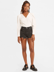 Levi's 563270112 Womens 501 Original Shorts Lunar Black full front view of model. If you need any assistance with this item or the purchase of this item please call us at five six one seven four eight eight eight zero one Monday through Saturday 10:00a.m EST to 8:00 p.m EST