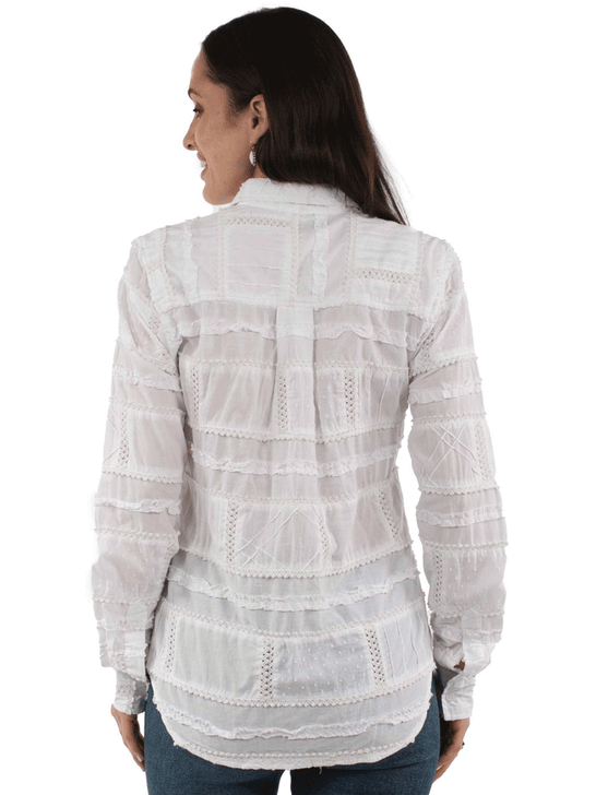 Scully HC953-WHT Womens Patchwork Blouse White back view. If you need any assistance with this item or the purchase of this item please call us at five six one seven four eight eight eight zero one Monday through Saturday 10:00a.m EST to 8:00 p.m EST


