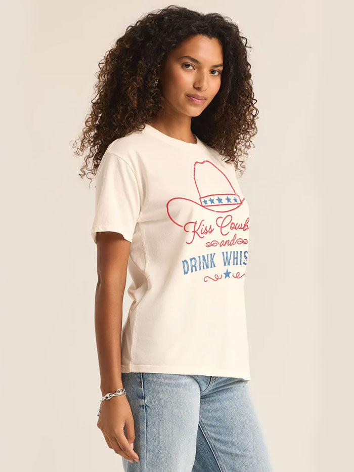 Z Supply GT242600S Womens Kiss Cowboys Boyfriend Tee Sea Salt Cream front view. If you need any assistance with this item or the purchase of this item please call us at five six one seven four eight eight eight zero one Monday through Saturday 10:00a.m EST to 8:00 p.m EST