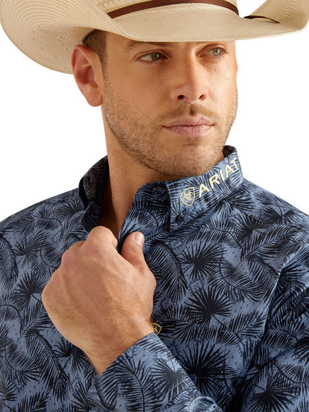 Ariat 10048393 Mens Team Garett Classic Fit Shirt Blue front view close up. If you need any assistance with this item or the purchase of this item please call us at five six one seven four eight eight eight zero one Monday through Saturday 10:00a.m EST to 8:00 p.m EST
