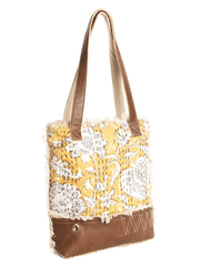 Myra Bag S-10851 Womens Prairie Leaf Mini Tote Bag Gold side. If you need any assistance with this item or the purchase of this item please call us at five six one seven four eight eight eight zero one Monday through Saturday 10:00a.m EST to 8:00 p.m EST