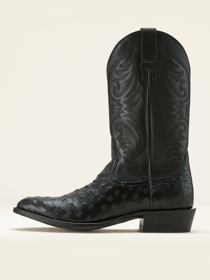 Ariat 10058160 Mens Vesper Full Quill Ostrich Cowboy Boot Black front and side view. If you need any assistance with this item or the purchase of this item please call us at five six one seven four eight eight eight zero one Monday through Saturday 10:00a.m EST to 8:00 p.m EST