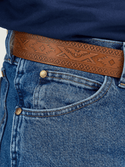Wrangler 47MWZDS Mens Premium Cowboy Cut Regular Fit Jeans Dark Stone front close up. If you need any assistance with this item or the purchase of this item please call us at five six one seven four eight eight eight zero one Monday through Saturday 10:00a.m EST to 8:00 p.m EST