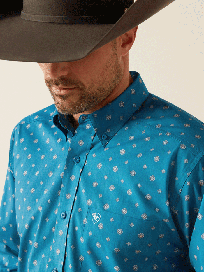 Ariat 10053869 Mens Paxton Classic Fit Shirt Teal front view. If you need any assistance with this item or the purchase of this item please call us at five six one seven four eight eight eight zero one Monday through Saturday 10:00a.m EST to 8:00 p.m EST