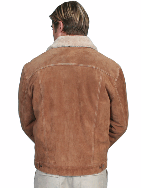 Scully 113-125 Mens Sherpa Lined Boar Suede Western Jacket Cafe Brown back view. If you need any assistance with this item or the purchase of this item please call us at five six one seven four eight eight eight zero one Monday through Saturday 10:00a.m EST to 8:00 p.m EST