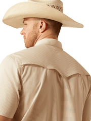 Ariat 10054479 Mens VentTEK Western Fitted Shirt Tan back close up view. If you need any assistance with this item or the purchase of this item please call us at five six one seven four eight eight eight zero one Monday through Saturday 10:00a.m EST to 8:00 p.m EST