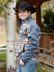 Cinch MWJ1063005 Mens Western Bonded Jacket Blue front and side view on model outdoors. If you need any assistance with this item or the purchase of this item please call us at five six one seven four eight eight eight zero one Monday through Saturday 10:00a.m EST to 8:00 p.m EST