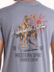 Panhandle PU21T05773 Mens Western Spirit Graphic T-Shirt Indigo Blue back view. If you need any assistance with this item or the purchase of this item please call us at five six one seven four eight eight eight zero one Monday through Saturday 10:00a.m EST to 8:00 p.m EST