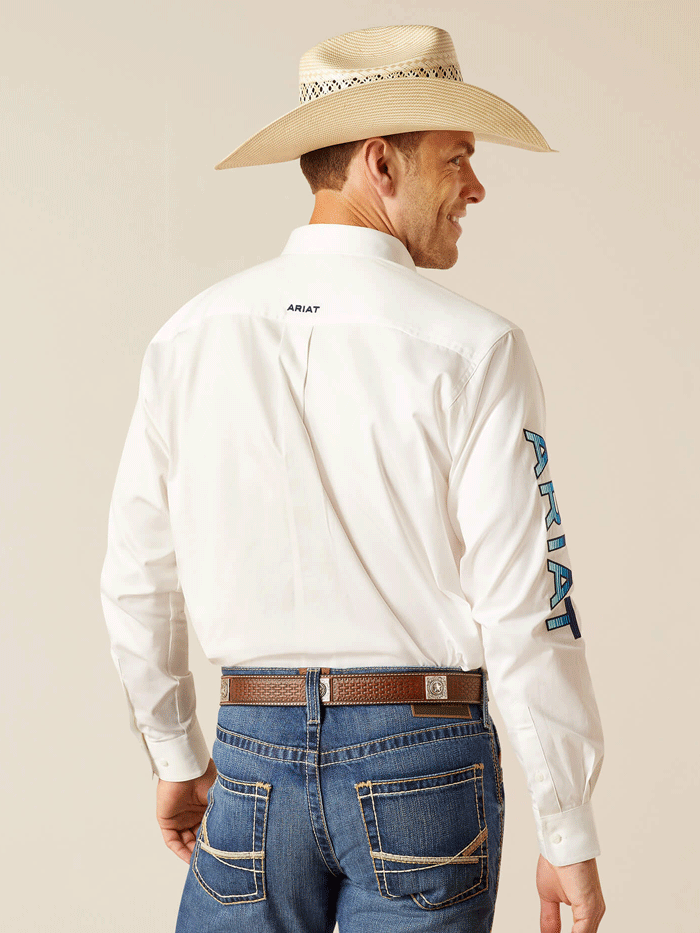 Ariat 10051337 Mens Team Logo Twill Classic Fit Shirt White front view. If you need any assistance with this item or the purchase of this item please call us at five six one seven four eight eight eight zero one Monday through Saturday 10:00a.m EST to 8:00 p.m EST