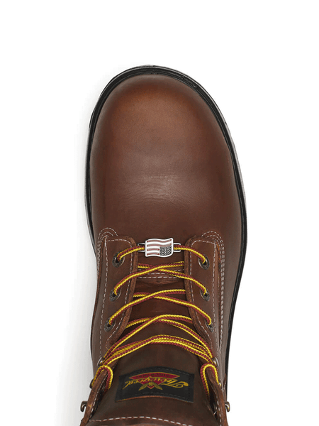 Thorogood 804-4151 Mens Lace Up Nano Safety Toe Work Boot Bourbon Chestnut toe view. If you need any assistance with this item or the purchase of this item please call us at five six one seven four eight eight eight zero one Monday through Saturday 10:00a.m EST to 8:00 p.m EST
