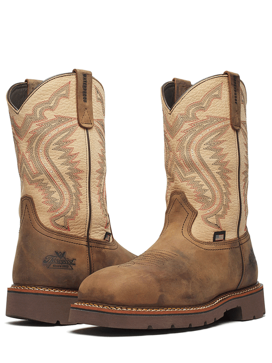 Thorogood 804-4307 Mens Western Work Pull On Boot Crazy Horse Rawhide front and back view. If you need any assistance with this item or the purchase of this item please call us at five six one seven four eight eight eight zero one Monday through Saturday 10:00a.m EST to 8:00 p.m EST