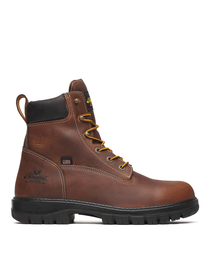 Thorogood 814-4151 Mens Lace Up Round Toe Work Boot Bourbon Chestnut front and back view. If you need any assistance with this item or the purchase of this item please call us at five six one seven four eight eight eight zero one Monday through Saturday 10:00a.m EST to 8:00 p.m EST
