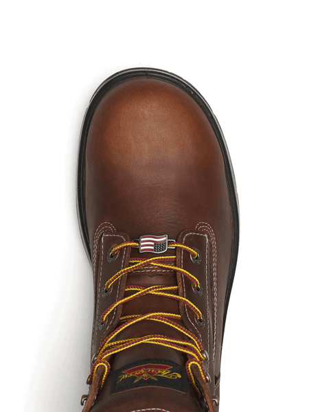 Thorogood 814-4151 Mens Lace Up Round Toe Work Boot Bourbon Chestnut toe view.If you need any assistance with this item or the purchase of this item please call us at five six one seven four eight eight eight zero one Monday through Saturday 10:00a.m EST to 8:00 p.m EST
