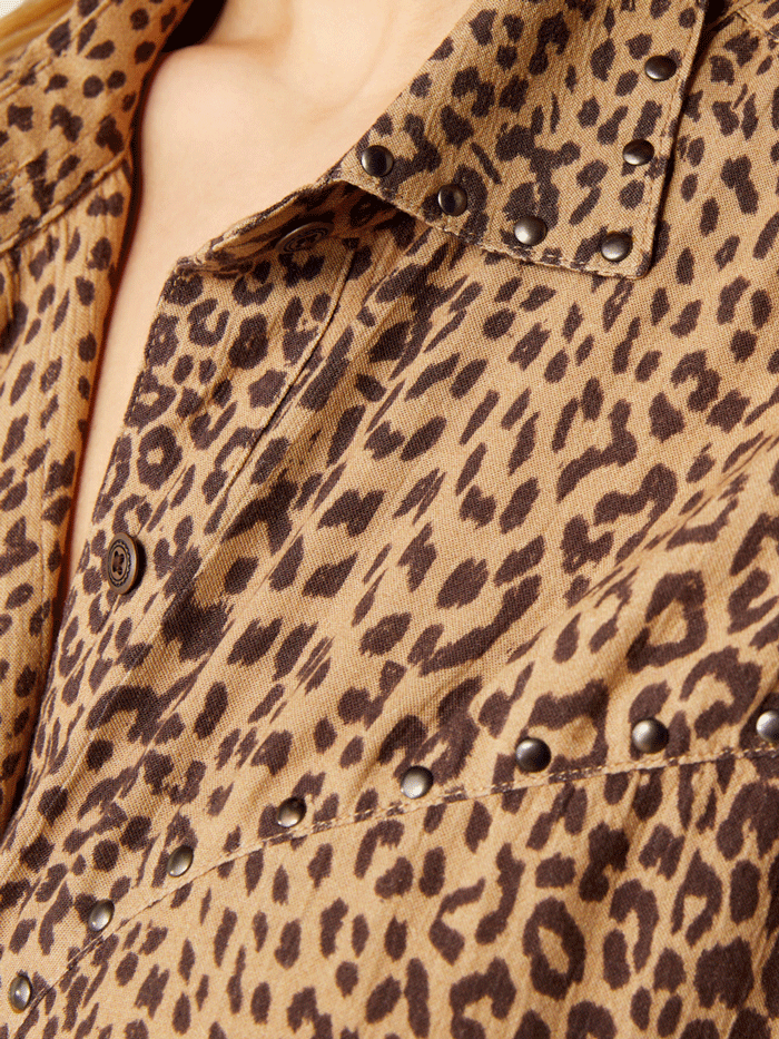 Ariat 10053973 Womens Relaxed Leopard Shirt Mole Leopard Print front. If you need any assistance with this item or the purchase of this item please call us at five six one seven four eight eight eight zero one Monday through Saturday 10:00a.m EST to 8:00 p.m EST