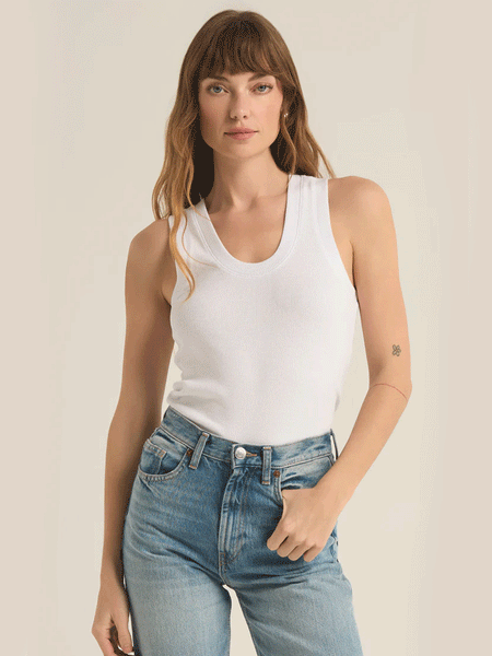 Z Supply ZT231241-WHT Womens Sirena Rib Tank White front view. If you need any assistance with this item or the purchase of this item please call us at five six one seven four eight eight eight zero one Monday through Saturday 10:00a.m EST to 8:00 p.m EST