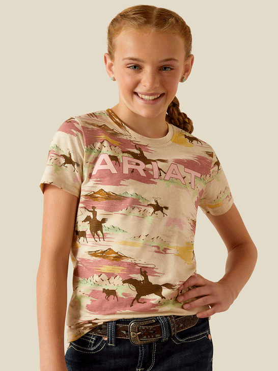 Ariat 10048591 Kids Hawaiian Short Sleeve T-Shirt Multicolor front view. If you need any assistance with this item or the purchase of this item please call us at five six one seven four eight eight eight zero one Monday through Saturday 10:00a.m EST to 8:00 p.m EST