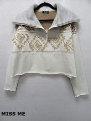 Miss Me MT2999L Womens Wide Collared Half Zip Sweater Oatmeal Beige front. If you need any assistance with this item or the purchase of this item please call us at five six one seven four eight eight eight zero one Monday through Saturday 10:00a.m EST to 8:00 p.m EST

