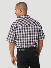Wrangler 112324673 Mens Retro Short Sleeve Plaid Shirt Black White back view. If you need any assistance with this item or the purchase of this item please call us at five six one seven four eight eight eight zero one Monday through Saturday 10:00a.m EST to 8:00 p.m EST