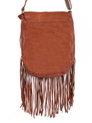 Scully B180-HB Womens Crossbody Fringe Leather Handbag Cognac close up of back view. If you need any assistance with this item or the purchase of this item please call us at five six one seven four eight eight eight zero one Monday through Saturday 10:00a.m EST to 8:00 p.m EST