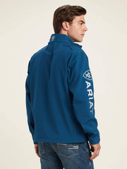 Ariat 10041611 Mens Logo 2.0 Softshell Jacket Majolica Blue side and back view. If you need any assistance with this item or the purchase of this item please call us at five six one seven four eight eight eight zero one Monday through Saturday 10:00a.m EST to 8:00 p.m EST