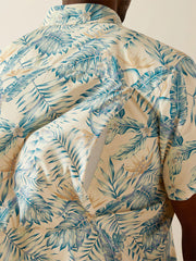 Ariat 10058855 Mens VentTEK Outbound Fitted Shirt Khaki Palm Print back lose up. If you need any assistance with this item or the purchase of this item please call us at five six one seven four eight eight eight zero one Monday through Saturday 10:00a.m EST to 8:00 p.m EST