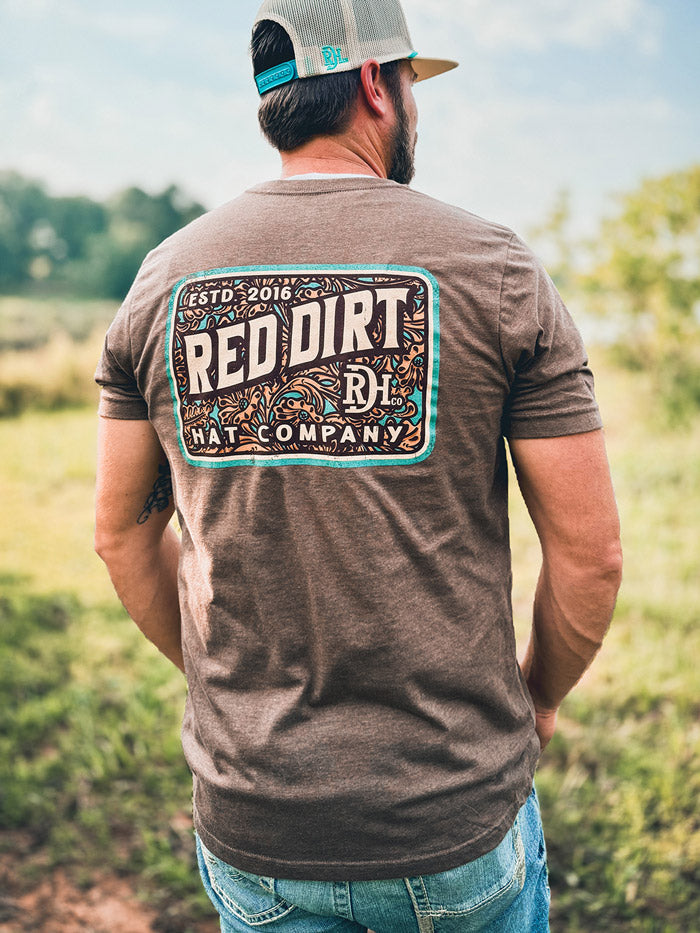 Red Dirt RDHC-T-185 Mens Tooled Leather Tee Black Brown back view. If you need any assistance with this item or the purchase of this item please call us at five six one seven four eight eight eight zero one Monday through Saturday 10:00a.m EST to 8:00 p.m EST