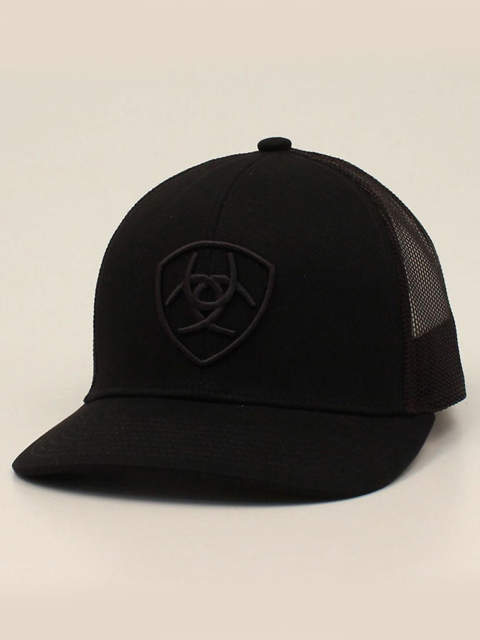 Ariat A300053001 Snapback Shield Logo Cap Black front view. If you need any assistance with this item or the purchase of this item please call us at five six one seven four eight eight eight zero one Monday through Saturday 10:00a.m EST to 8:00 p.m EST
