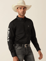 Ariat 10055406 Mens Team Logo Twill Classic Fit Shirt Grey Black front view. If you need any assistance with this item or the purchase of this item please call us at five six one seven four eight eight eight zero one Monday through Saturday 10:00a.m EST to 8:00 p.m EST